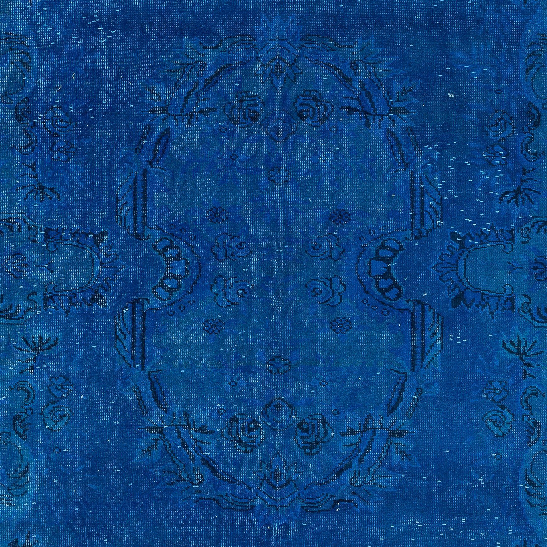 Hand-Knotted 6.2x10 Ft French Aubusson Inspired Modern Indigo Blue Rug, Handknotted in Turkey For Sale