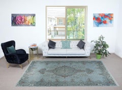 6.2x10 Ft Medallion Design Modern Area Rug in Light Blue, Handmade in Turkey