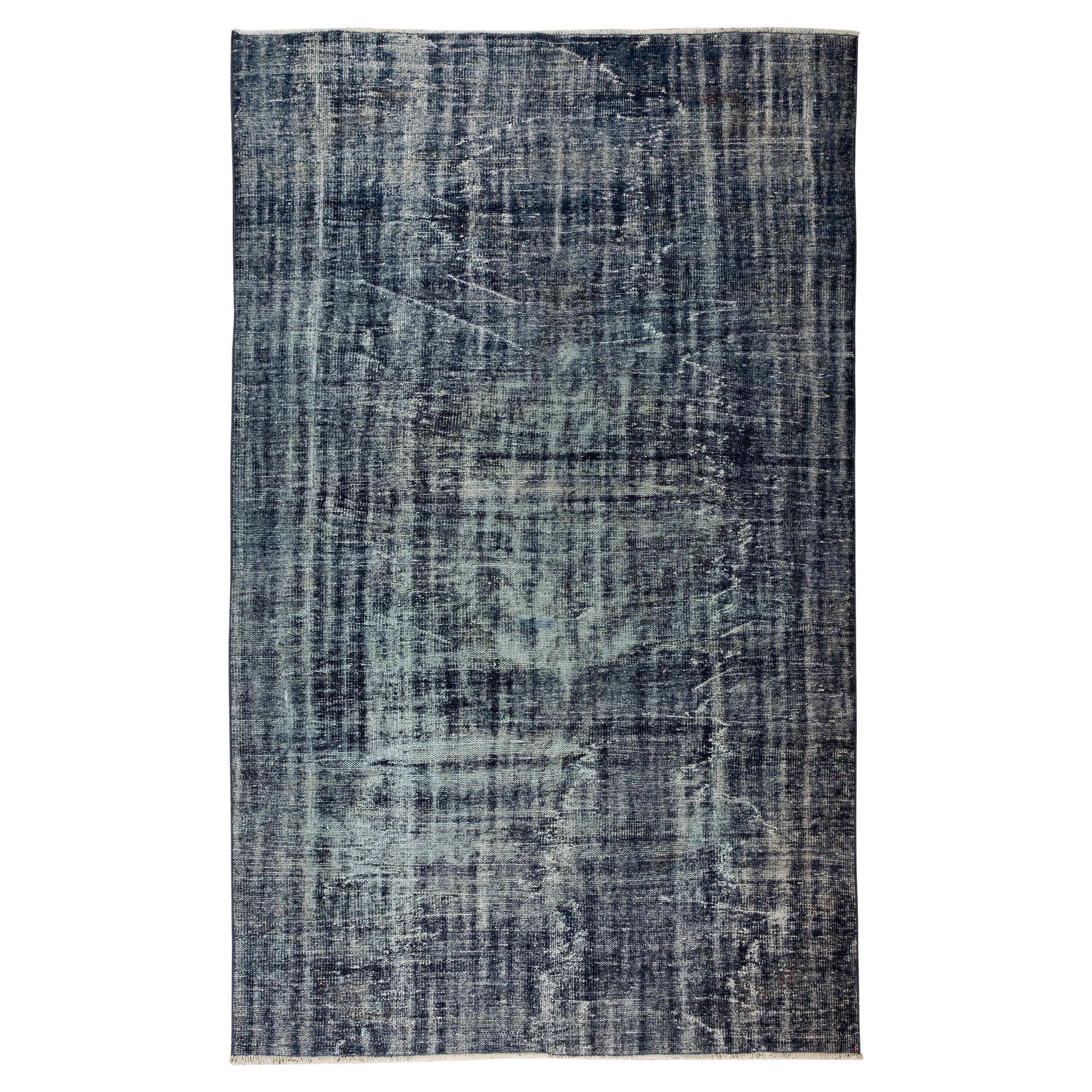 Modern Handmade Turkish Rug in Navy Blue, Vintage Living Room Carpet For Sale