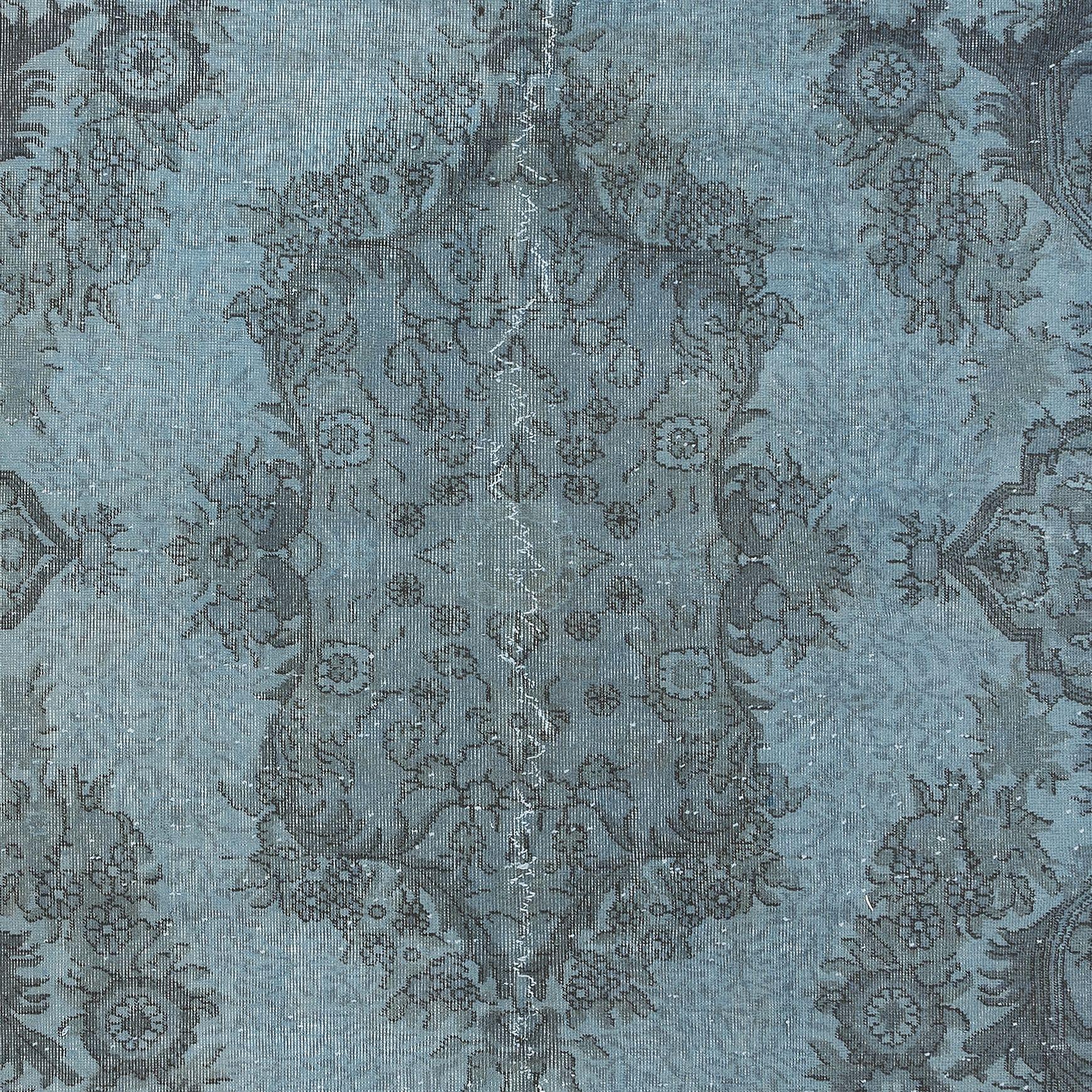 Hand-Knotted 6.2x10 Ft Modern Handmade Wool Area Rug in Light Blue, Turkish Low Pile Carpet For Sale