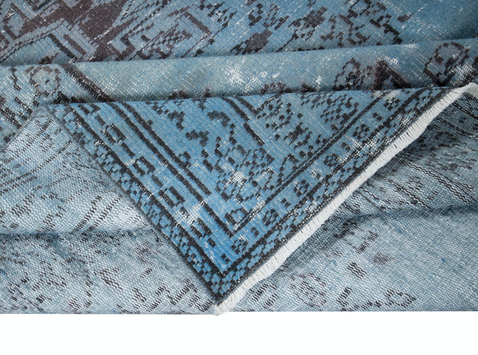 Hand-Woven 6.2x10 Ft Modern Light Blue Area Rug, Room Size Handmade Overdyed Turkish Carpet For Sale