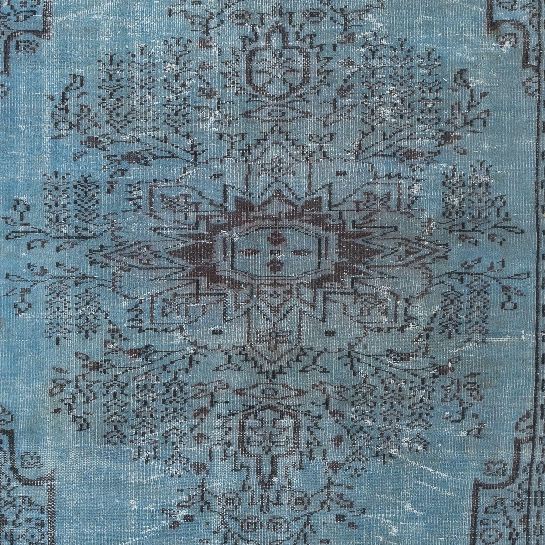 20th Century 6.2x10 Ft Modern Light Blue Area Rug, Room Size Handmade Overdyed Turkish Carpet For Sale