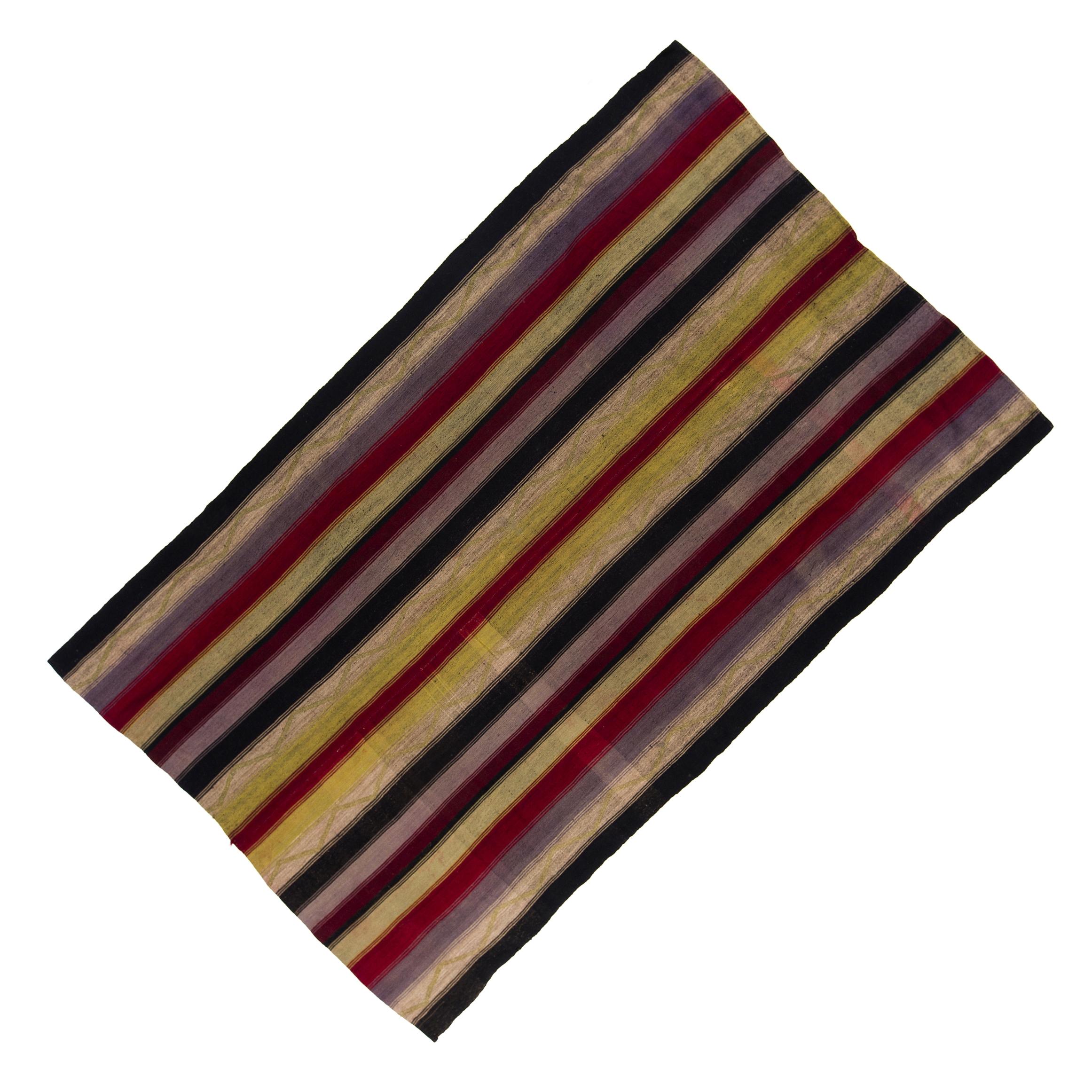 Late 20th Century 6.2x10 Ft Vintage Striped Colorful Kilim, Hand-Woven Wool Carpet. Flat-weave Rug For Sale