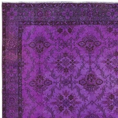 6.2x10 Ft Purple Contemporary Area Rug with Floral Design, Handknotted in Turkey