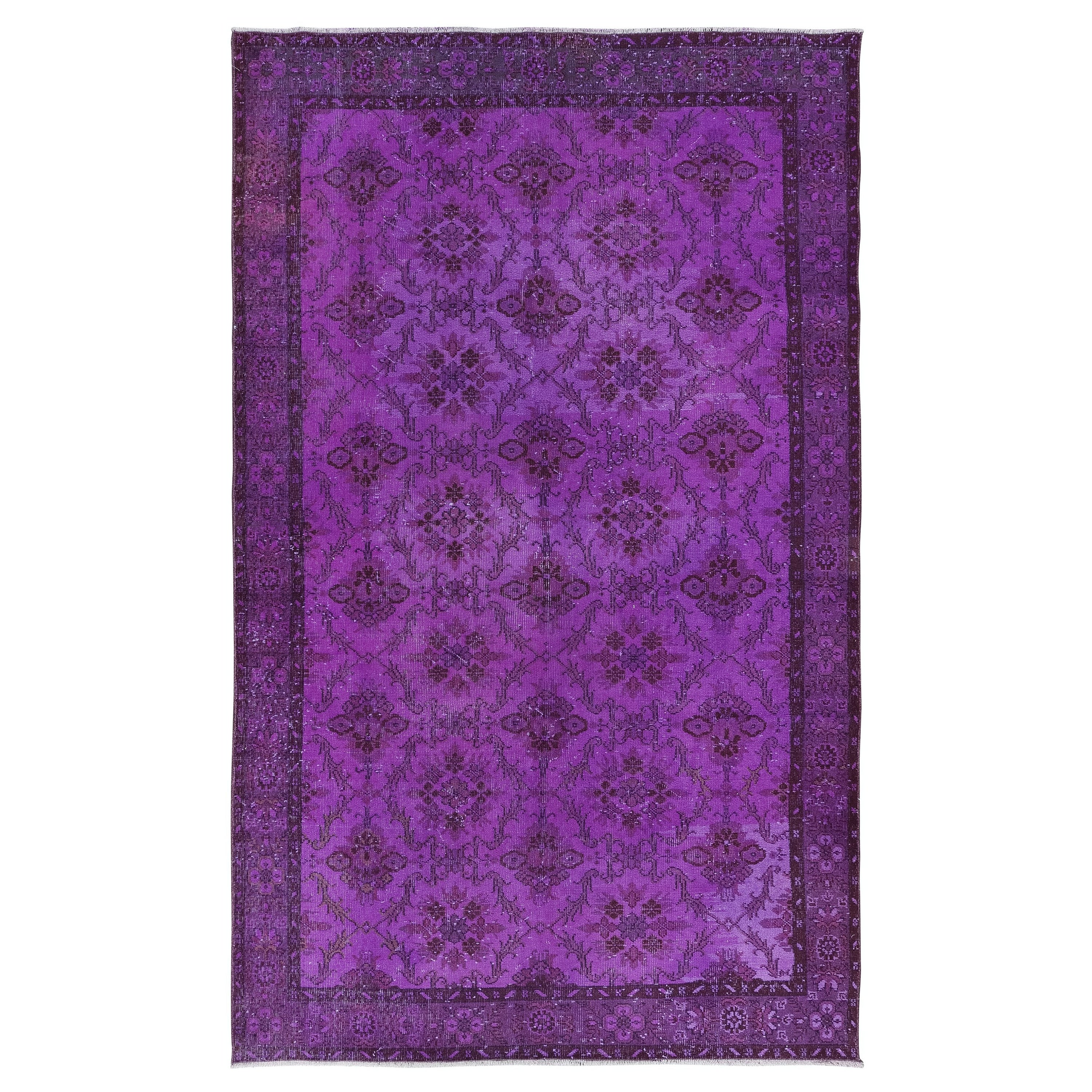 Tappeto per aree contemporanee viola 6.2x10 Ft con design floreale, annodato a mano in Turchia