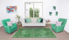 6.2x10 Ft Turkish Handmade Vintage Wool Rug, Modern Green Carpet, Floor Covering