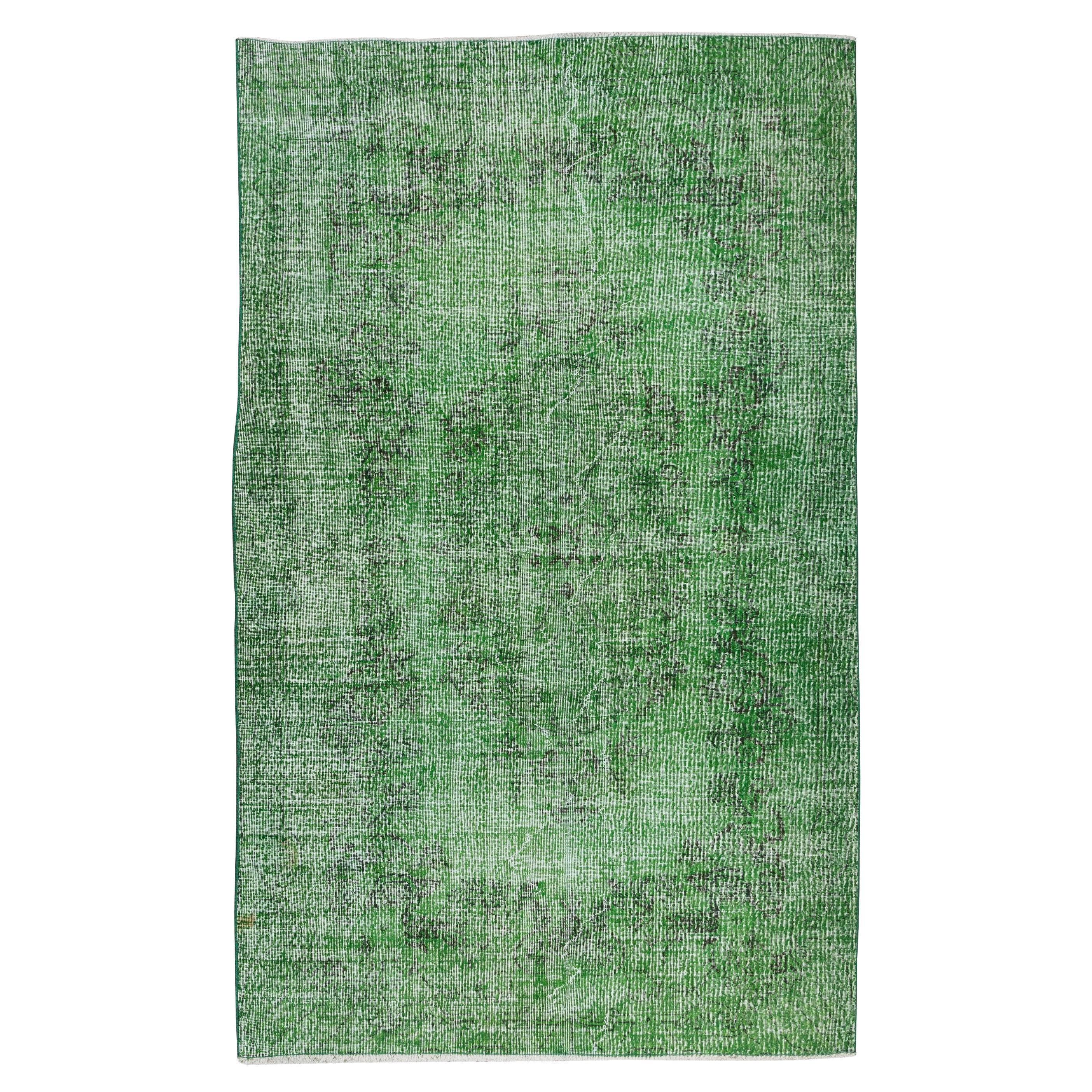 6.2x10 Ft Turkish Handmade Vintage Wool Rug, Modern Green Carpet, Floor Covering (tapis vert moderne)