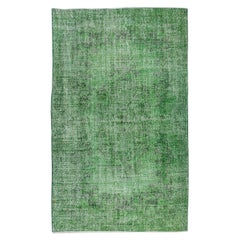 6.2x10 Ft Turkish Handmade Vintage Wool Rug, Modern Green Carpet, Floor Covering (tapis vert moderne)