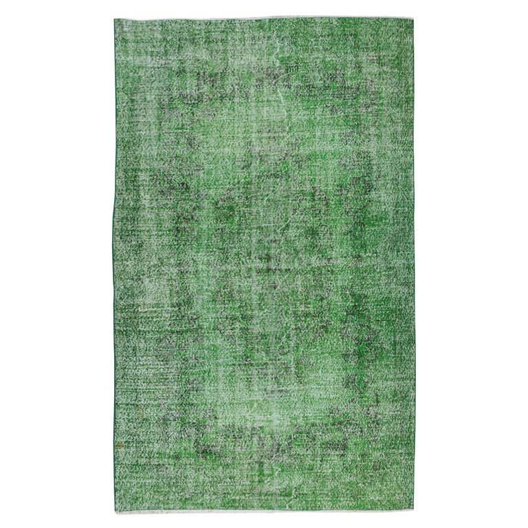 6.2x10 Ft Turkish Handmade Vintage Wool Rug ReDyed in Green for Modern Homes For Sale at 1stDibs