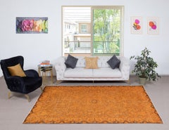 6.2x10 Ft Vintage Handmade Turkish Rug Overdyed in Orange für moderne Interieurs