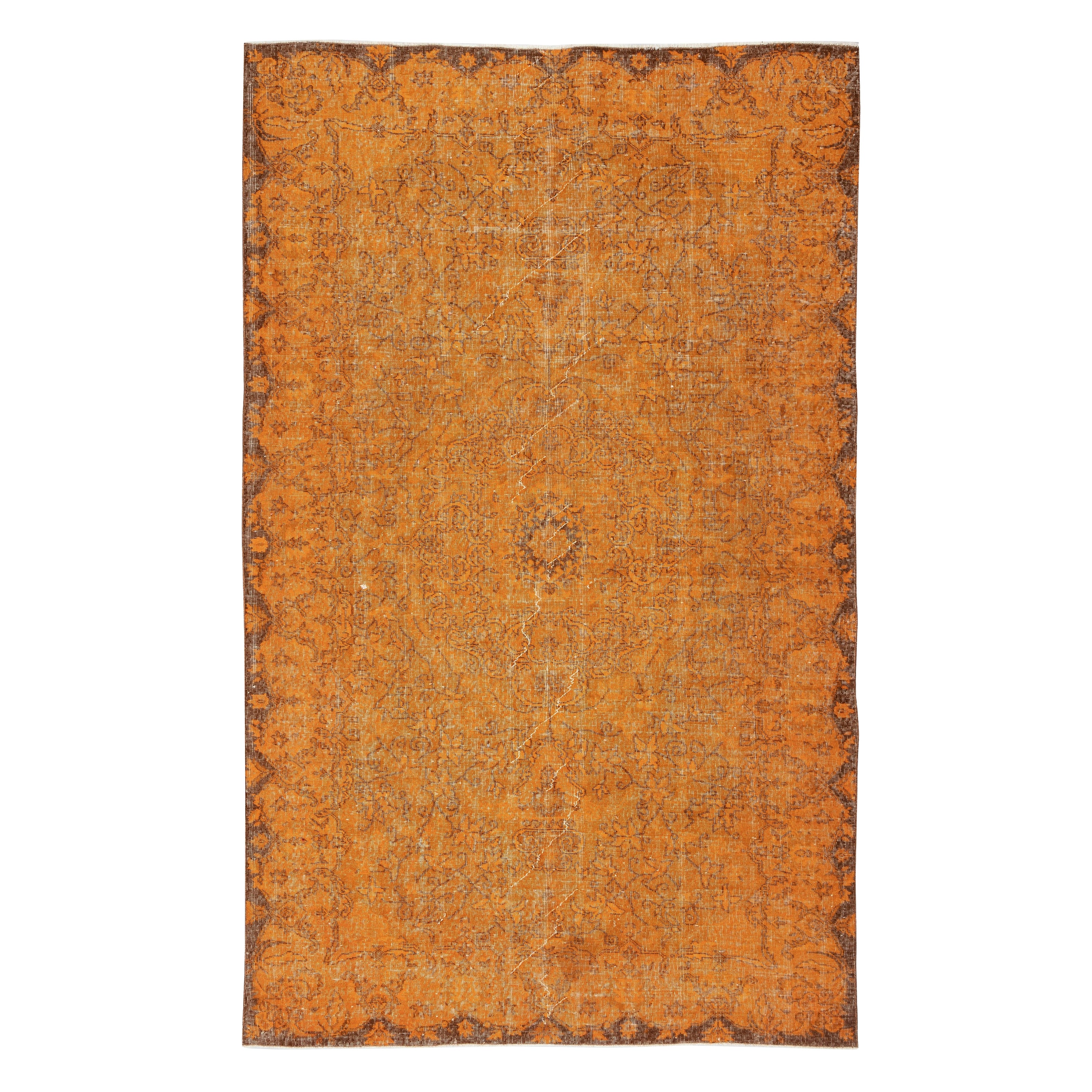 6.2x10 Ft Vintage Handmade Turkish Rug Overdyed in Orange für moderne Interieurs