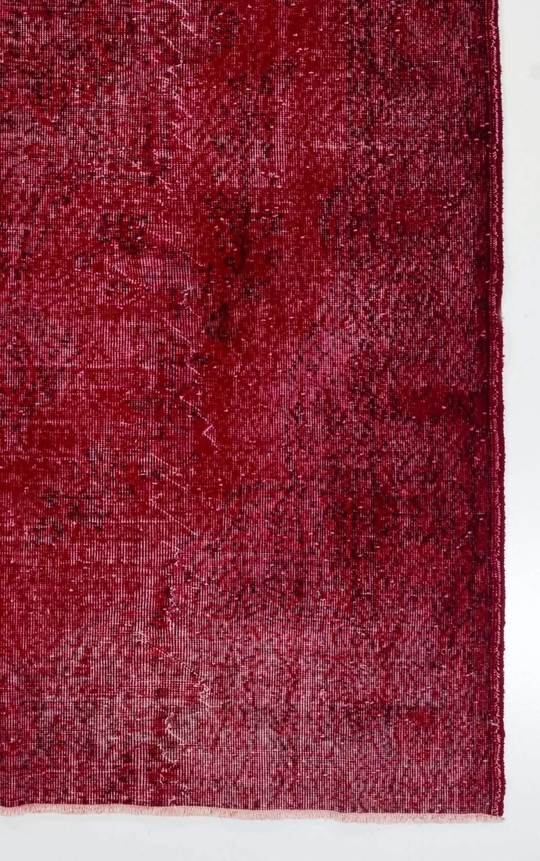 Cotton 6.2x10 Ft Vintage Handmade Turkish Rug Re-Dyed in Red Color for Modern Interiors For Sale