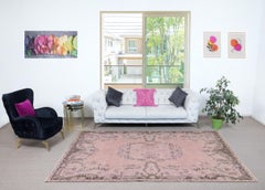 6.2x10 Ft Vintage Turkish Area Rug redyed in Pink Color for modern interiors