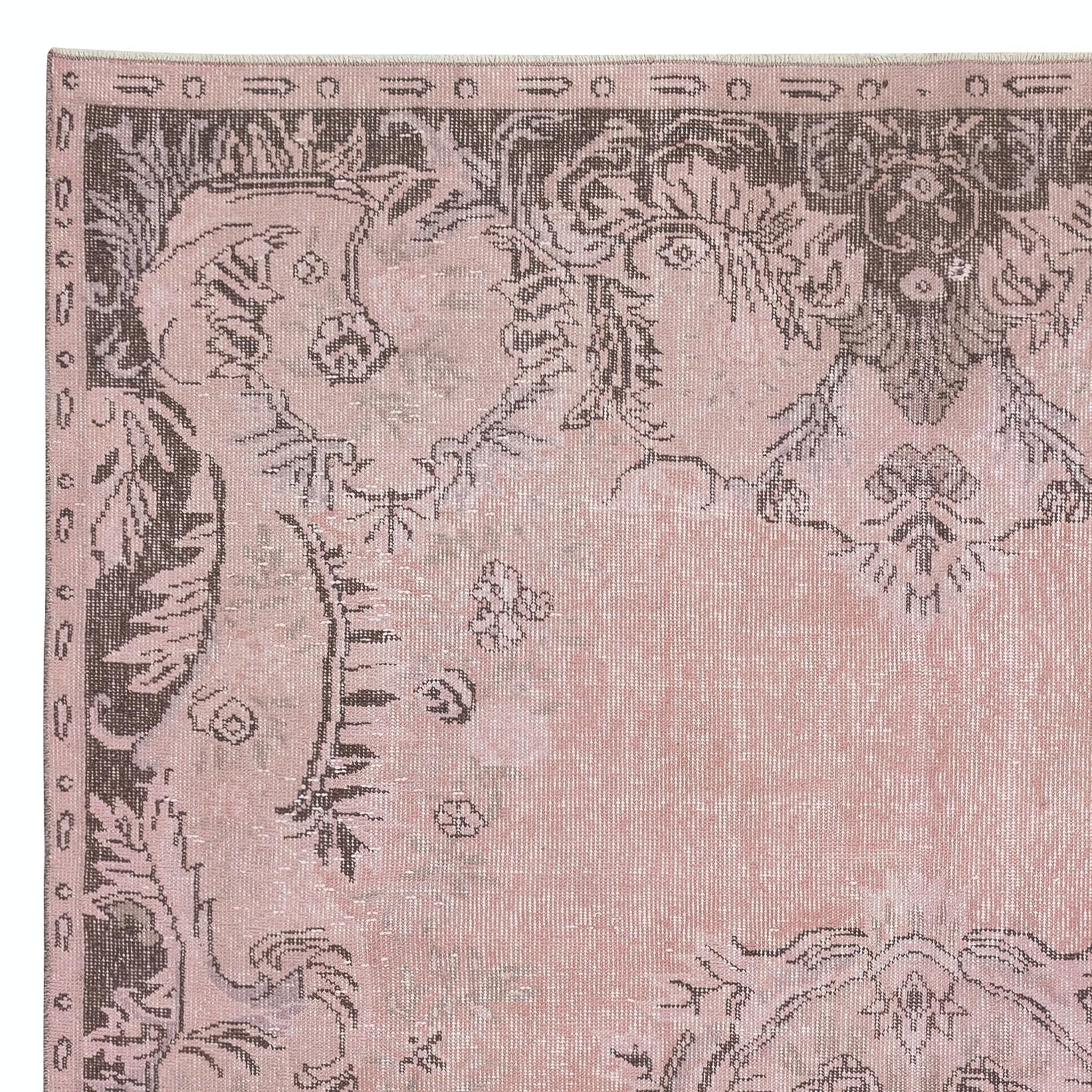 Turco Tappeto vintage turco 6.2x10 Ft tinto in rosa per interni moderni in vendita