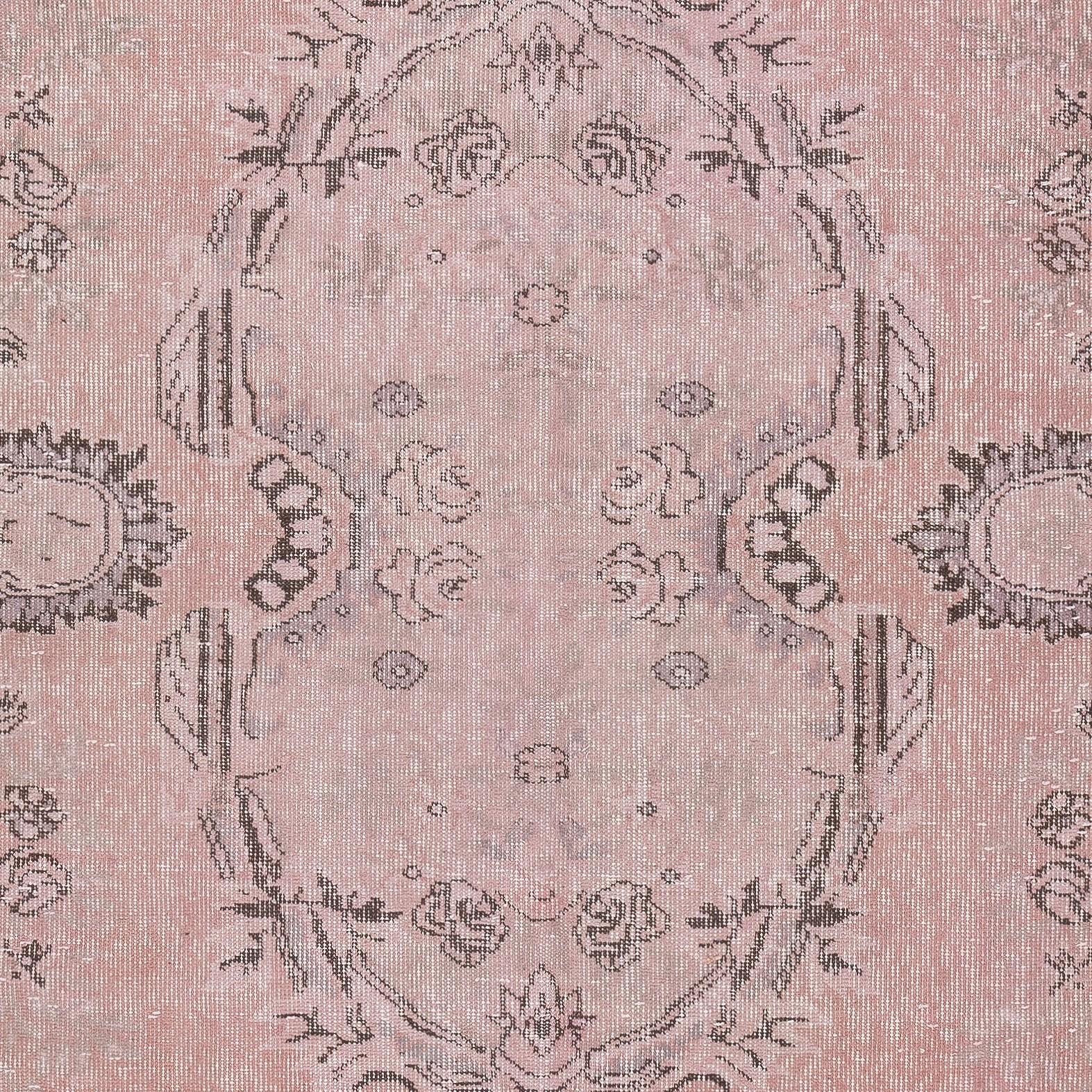 Annodato a mano Tappeto vintage turco 6.2x10 Ft tinto in rosa per interni moderni in vendita