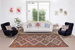6.2x10 ft Vintage Turkish Jajim Kilim, One of a Kind Hand-Woven Rug