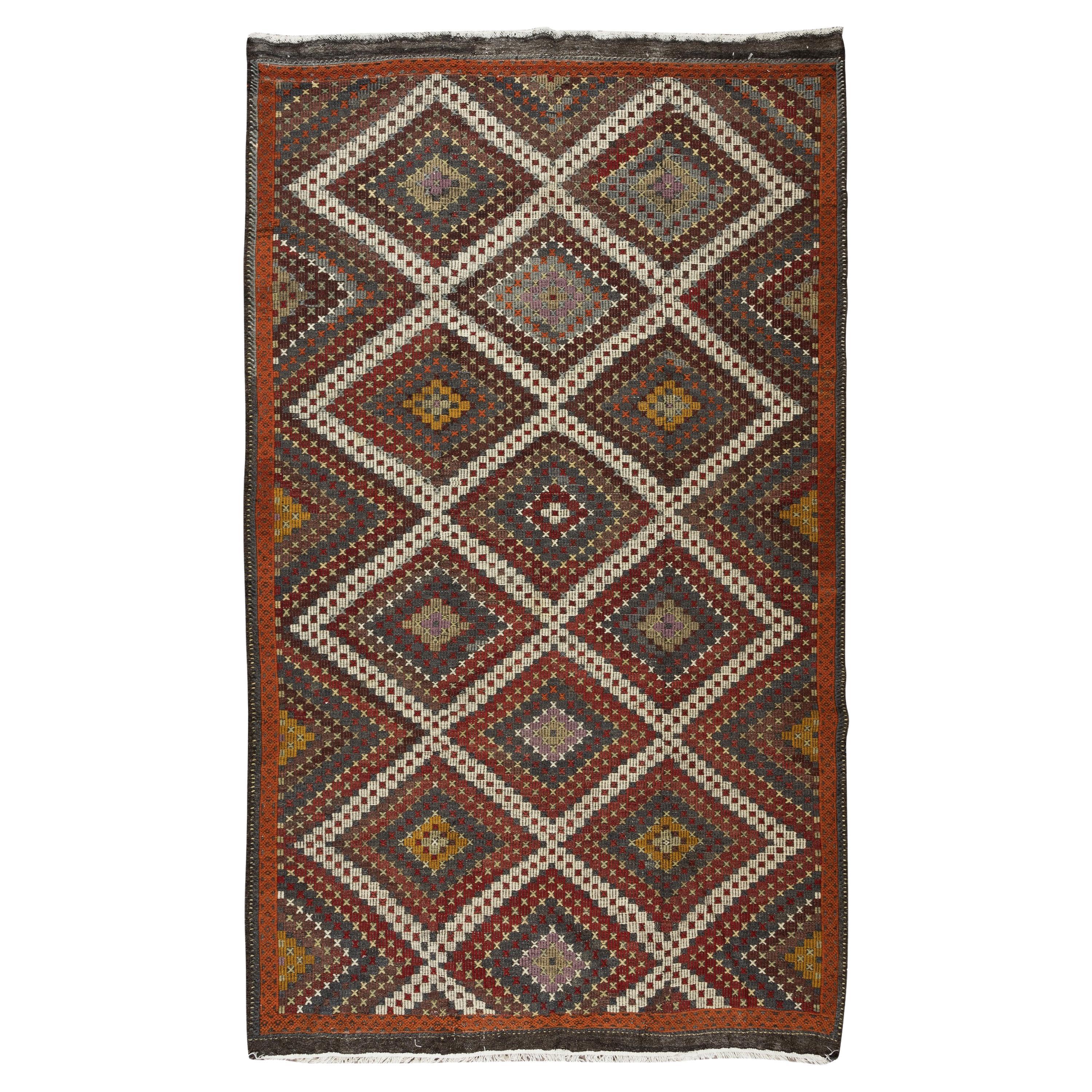 6.2x10 ft Vintage Turkish Jajim Kilim, One of a Kind Hand-Woven Rug
