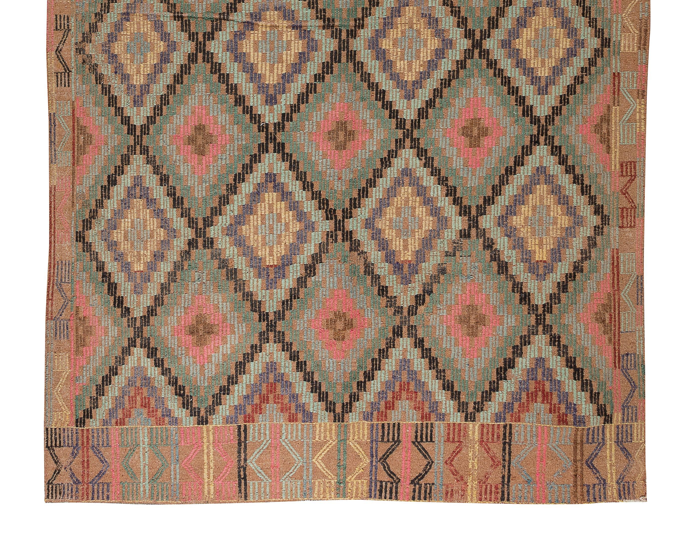 6.2x10 Ft Vintage Turkish Jijim Kilim, One of a Kind Hand-Woven Wool Jajim Rug For Sale 1