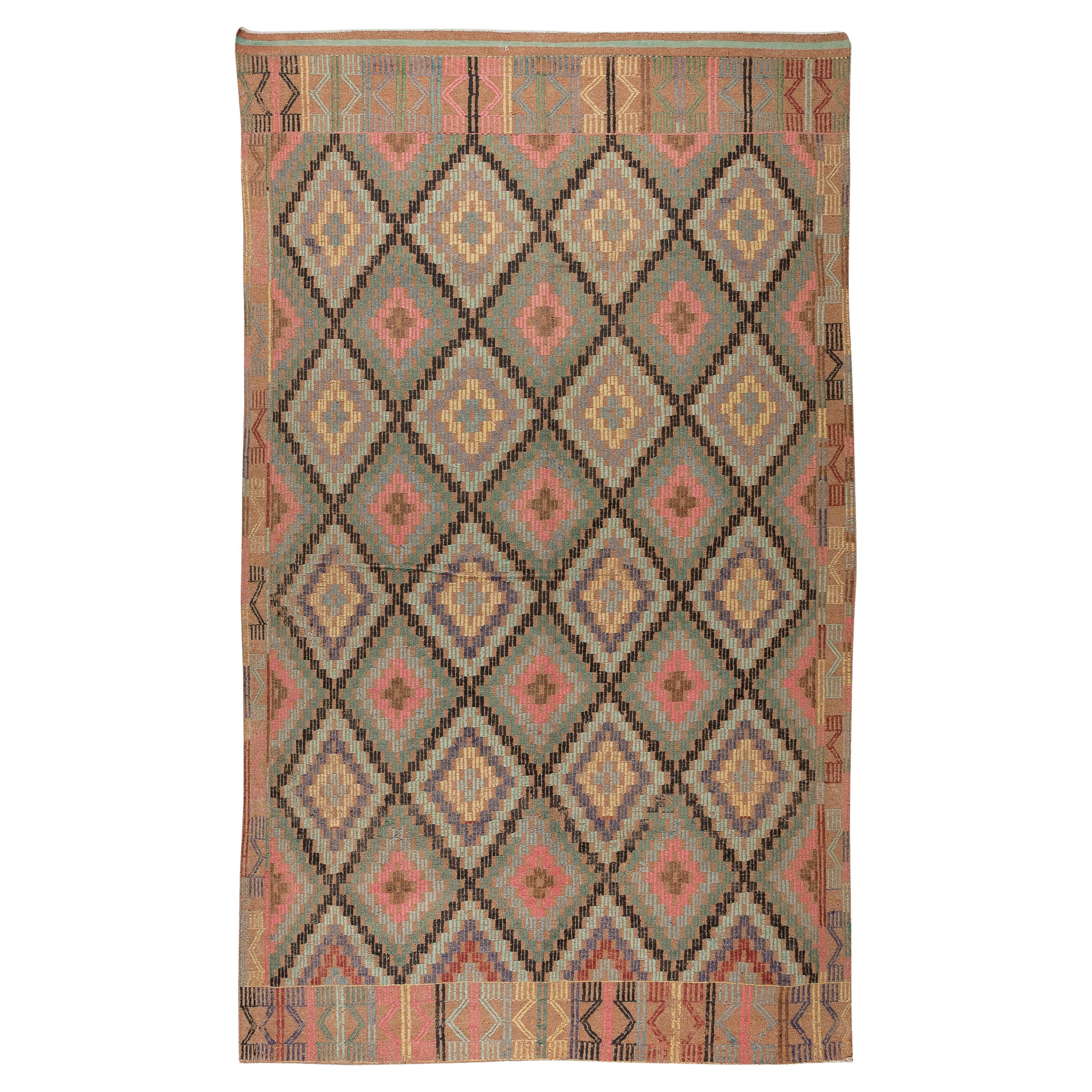 6.2x10 Ft Vintage Turkish Jijim Kilim, One of a Kind Hand-Woven Wool Jajim Rug For Sale