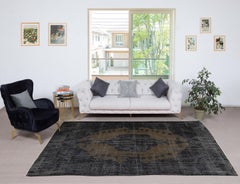 6.2x10.2 Ft Black Vintage Wool Area Rug. Modern Hand-knotted Carpet