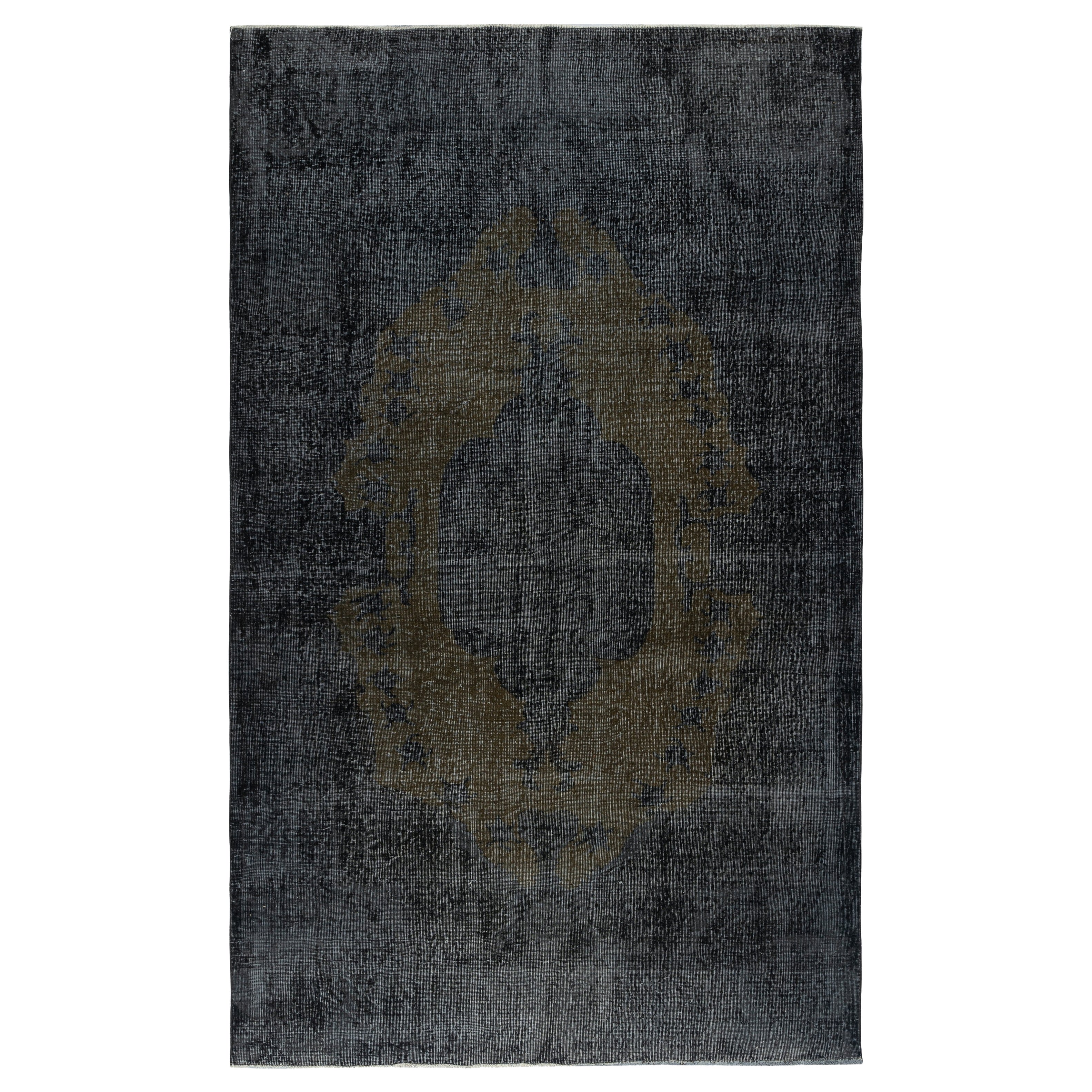 6.2x10.2 Ft Schwarz Vintage Wolle Bereich Teppich. Moderner handgeknüpfter Teppich im Angebot