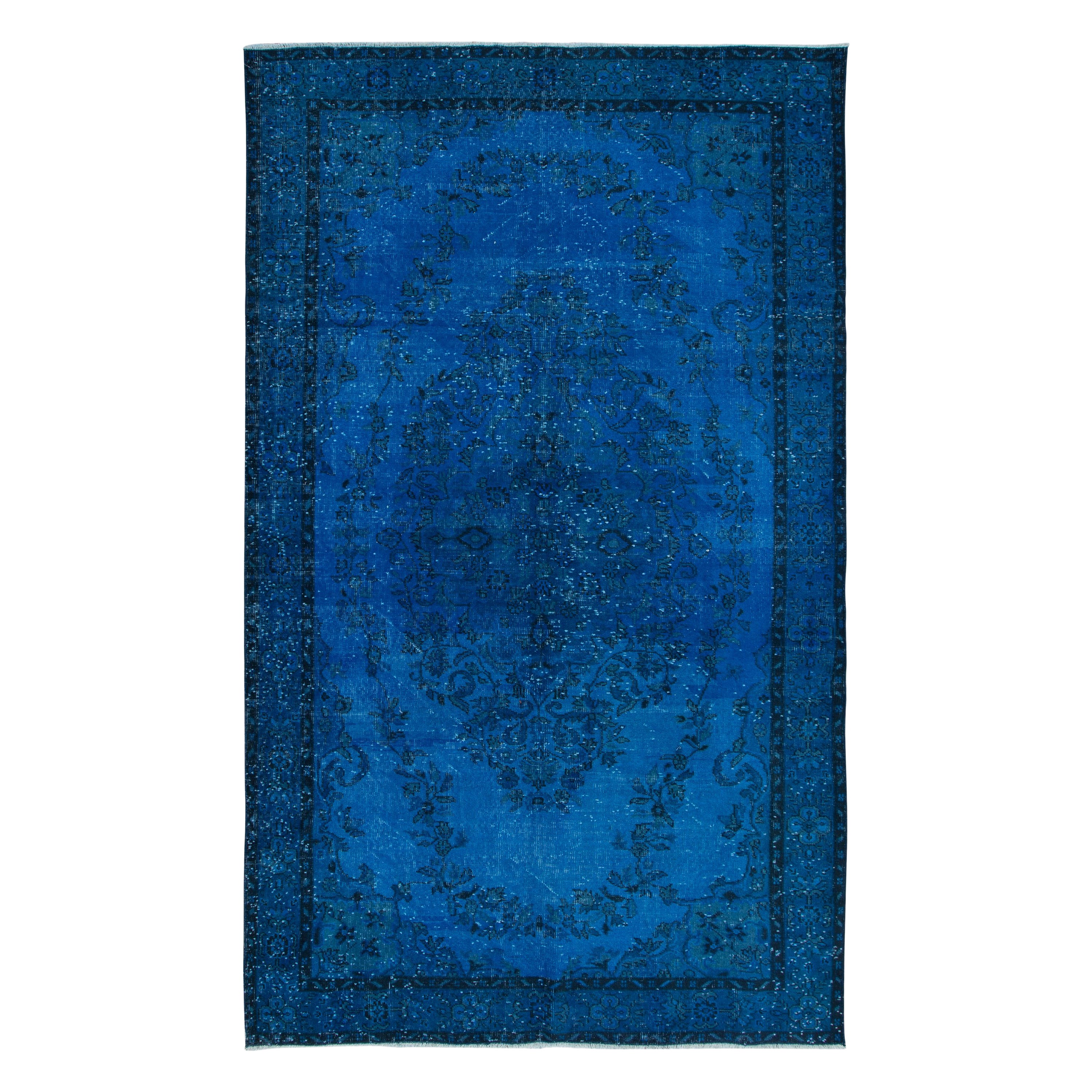 Tappeto blu contemporaneo 6.2x10.2 Ft, tessuto e annodato a mano in Turchia
