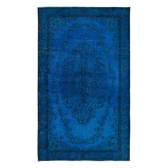 Tappeto blu contemporaneo 6.2x10.2 Ft, tessuto e annodato a mano in Turchia
