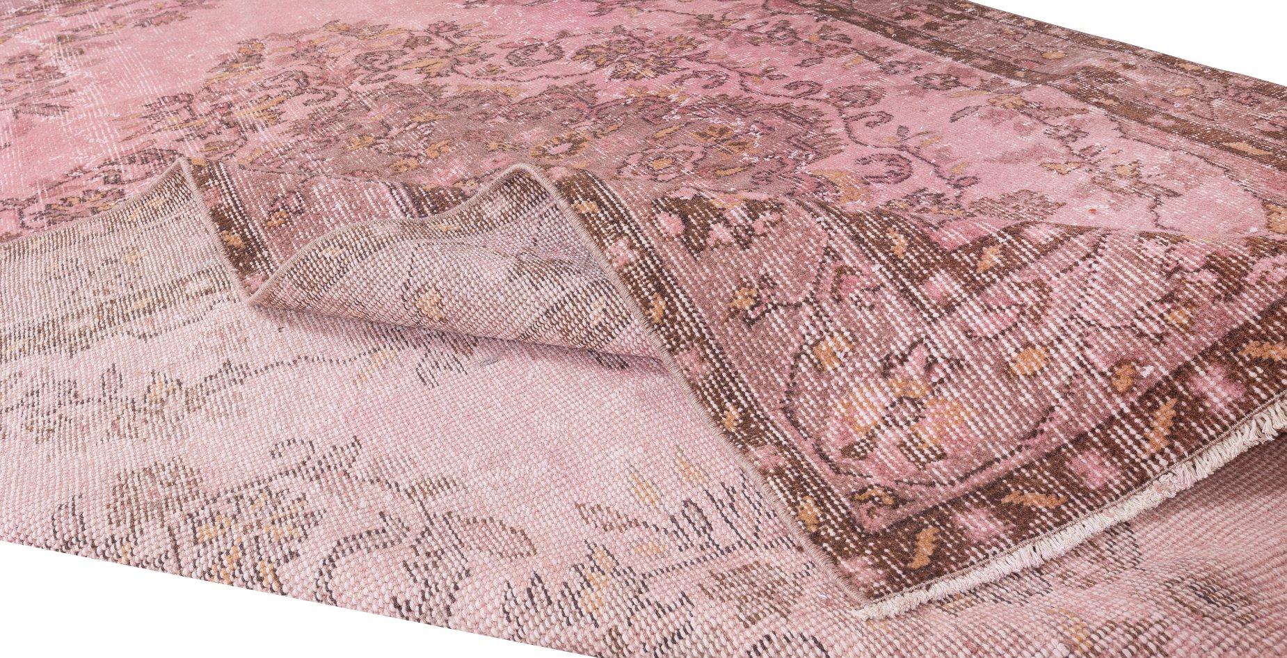 Hand-Woven 6.2x10.2 Ft Handmade Turkish Vintage Rug Over-Dyed in Pink for Modern Interiors