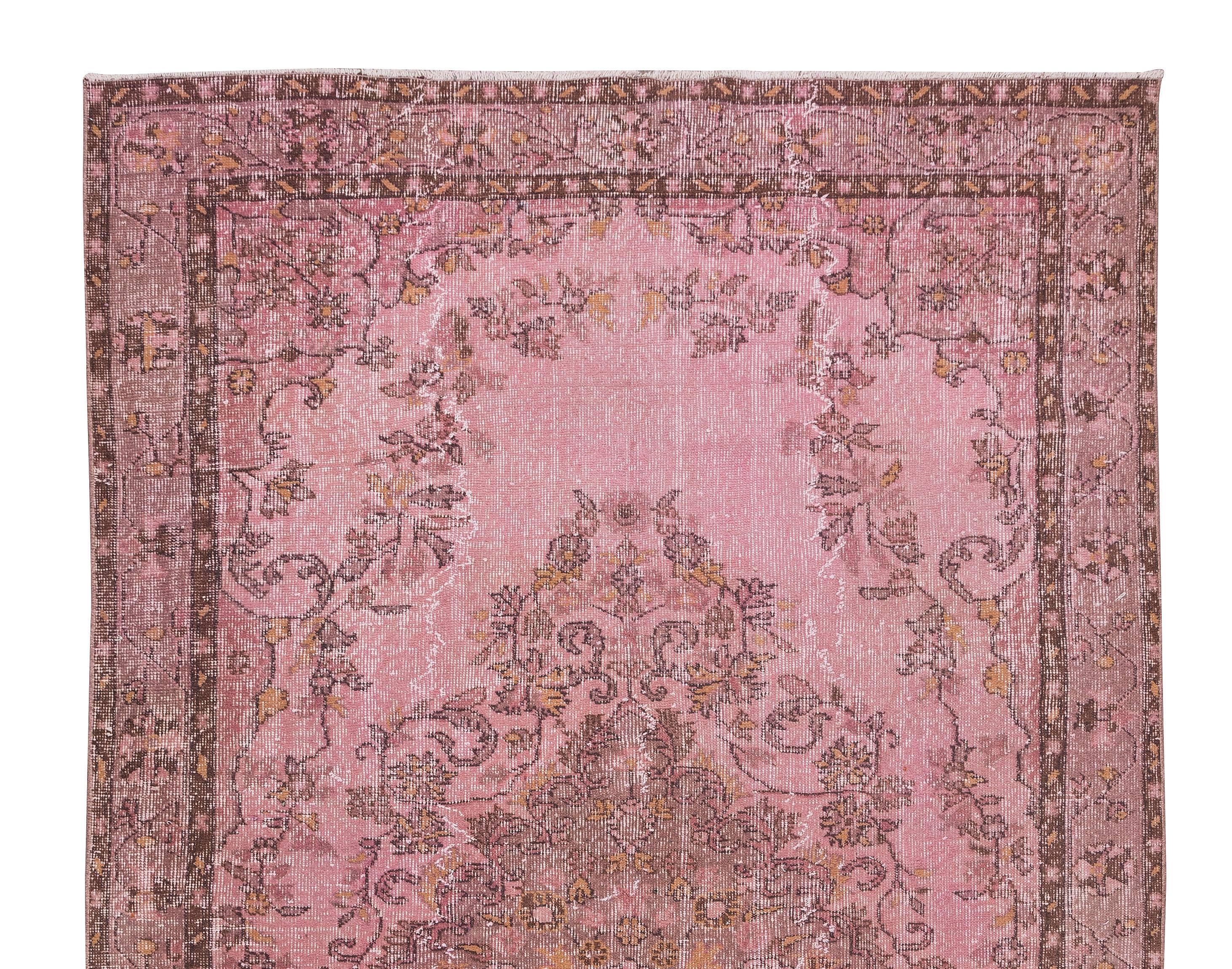 6.2x10.2 Ft Handmade Turkish Vintage Rug Over-Dyed in Pink for Modern Interiors In Good Condition In Philadelphia, PA