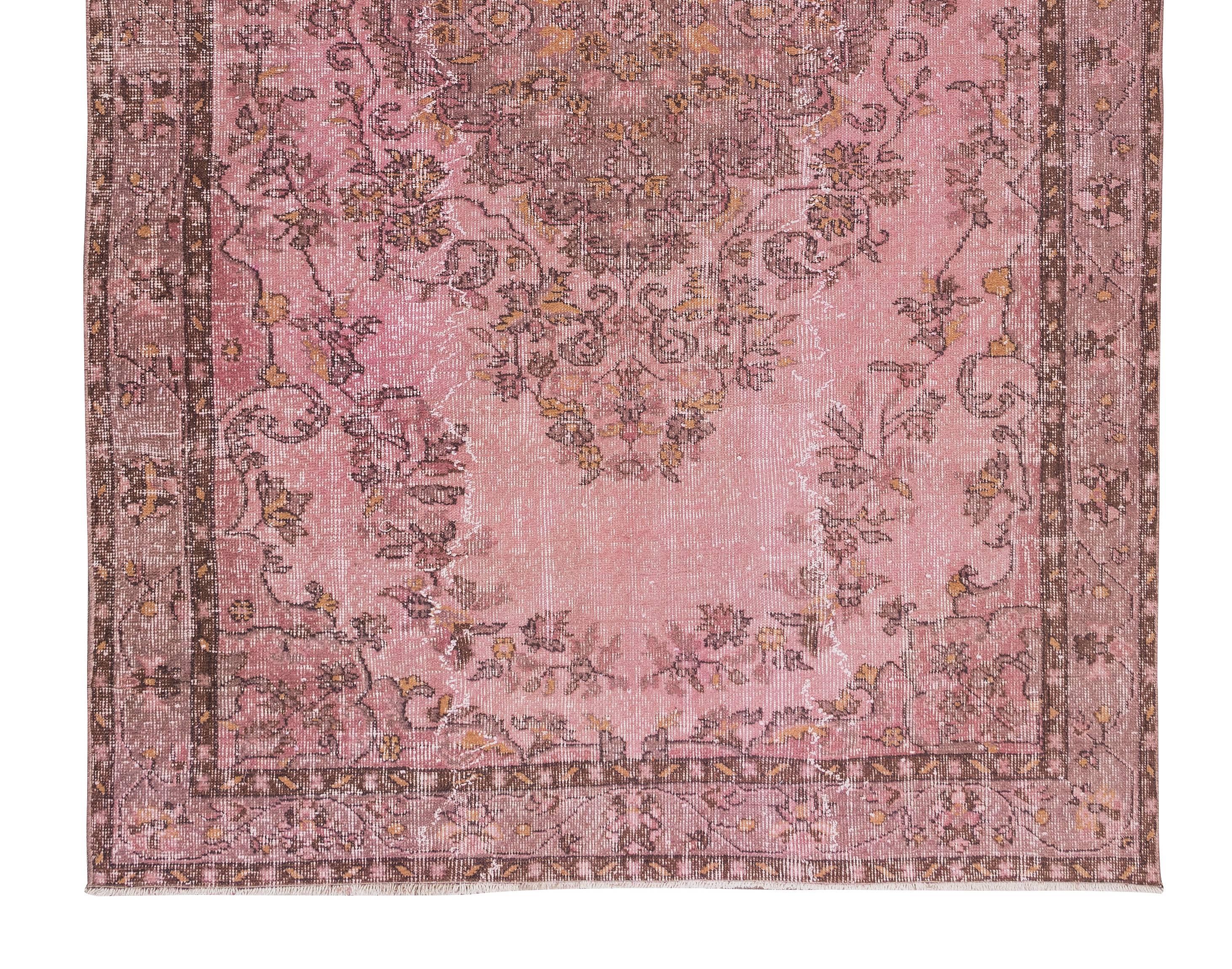 20th Century 6.2x10.2 Ft Handmade Turkish Vintage Rug Over-Dyed in Pink for Modern Interiors