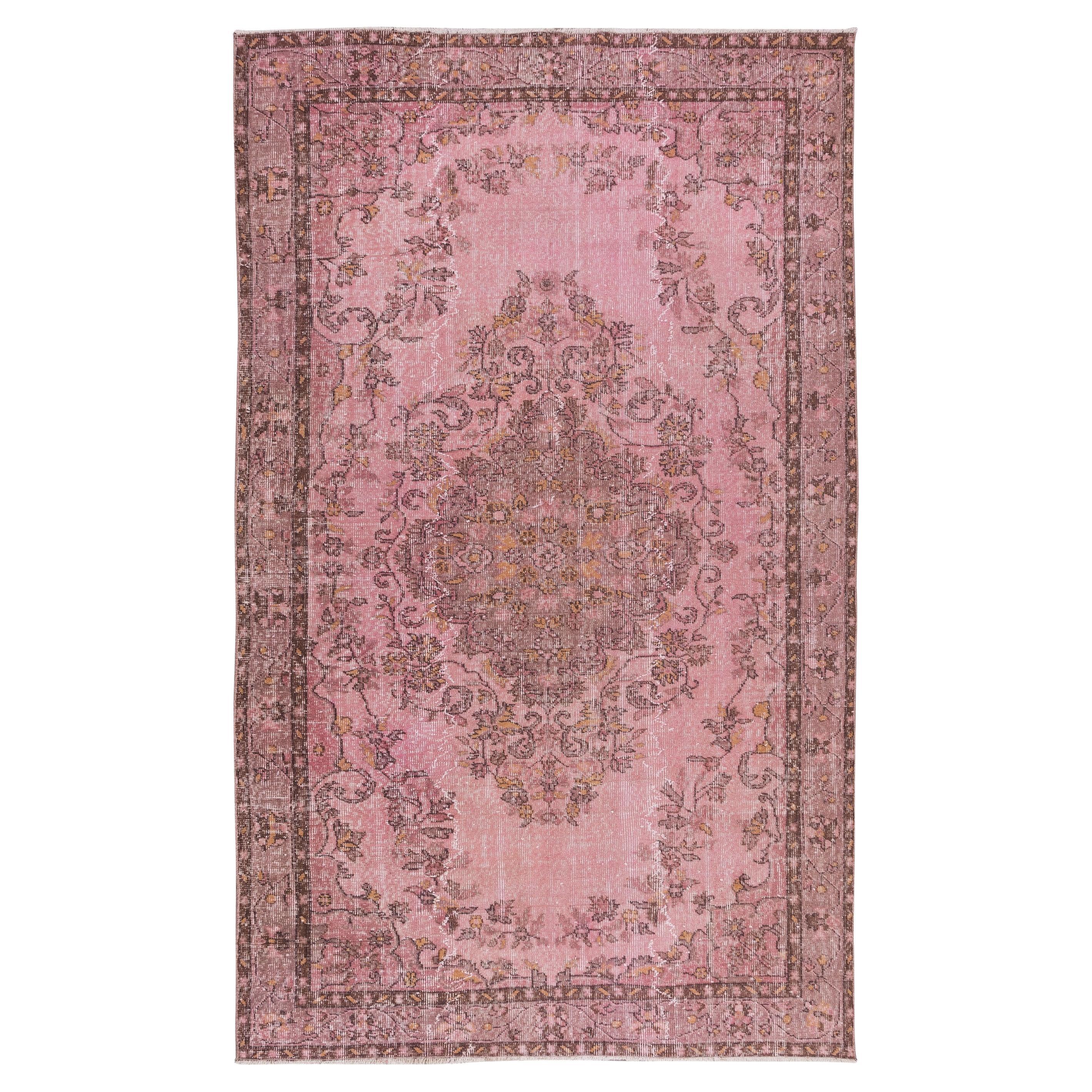 6.2x10.2 Ft Handmade Turkish Vintage Rug Over-Dyed in Pink for Modern Interiors