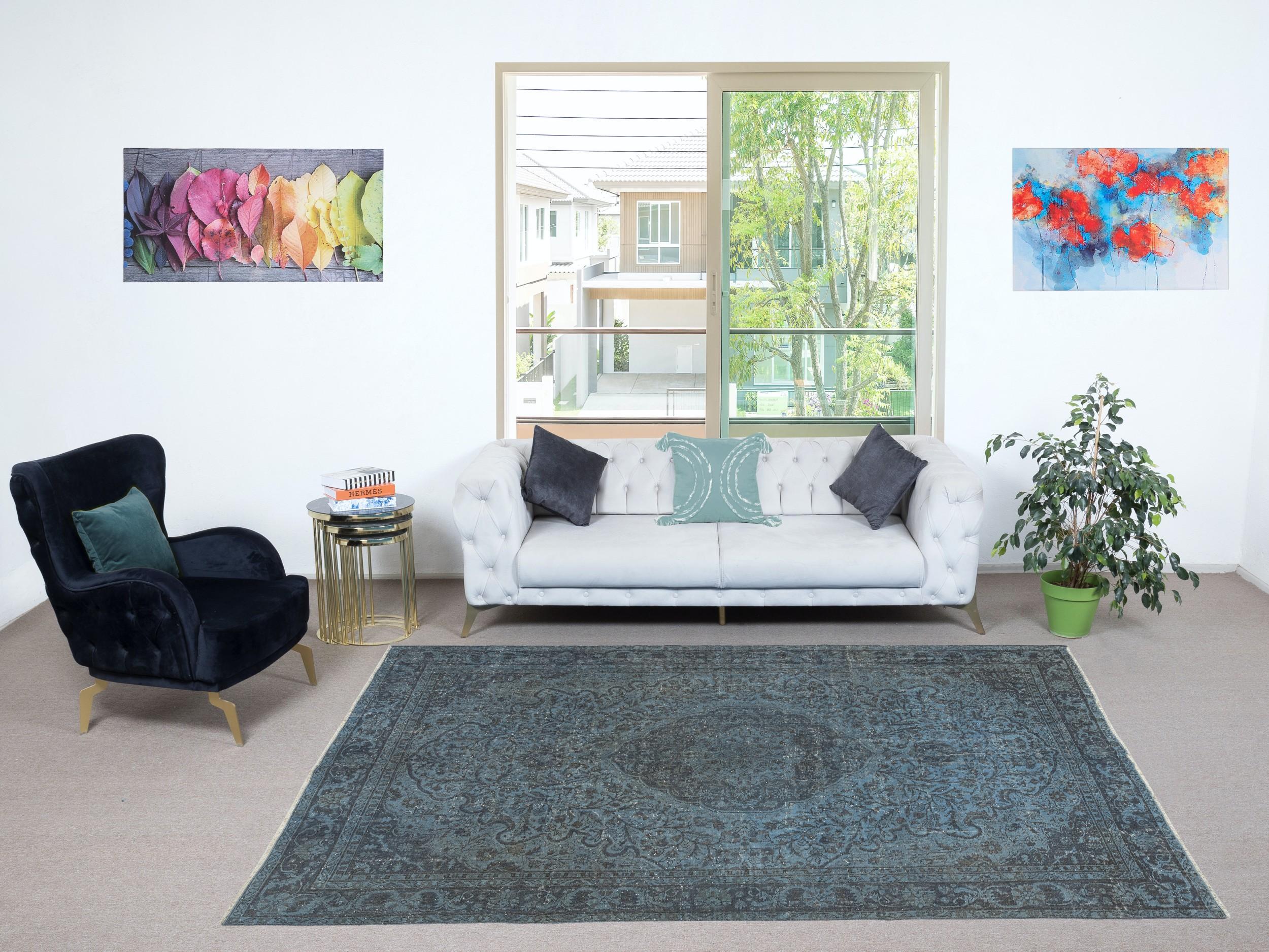 Our over-dyed rugs are all hand-knotted vintage pieces that are recreated in our workshop to cater to a wider range of interior design choices from modern to coastal, from industrial to rustic/cottage. These 50 to 70 year-old rugs were hand-knotted