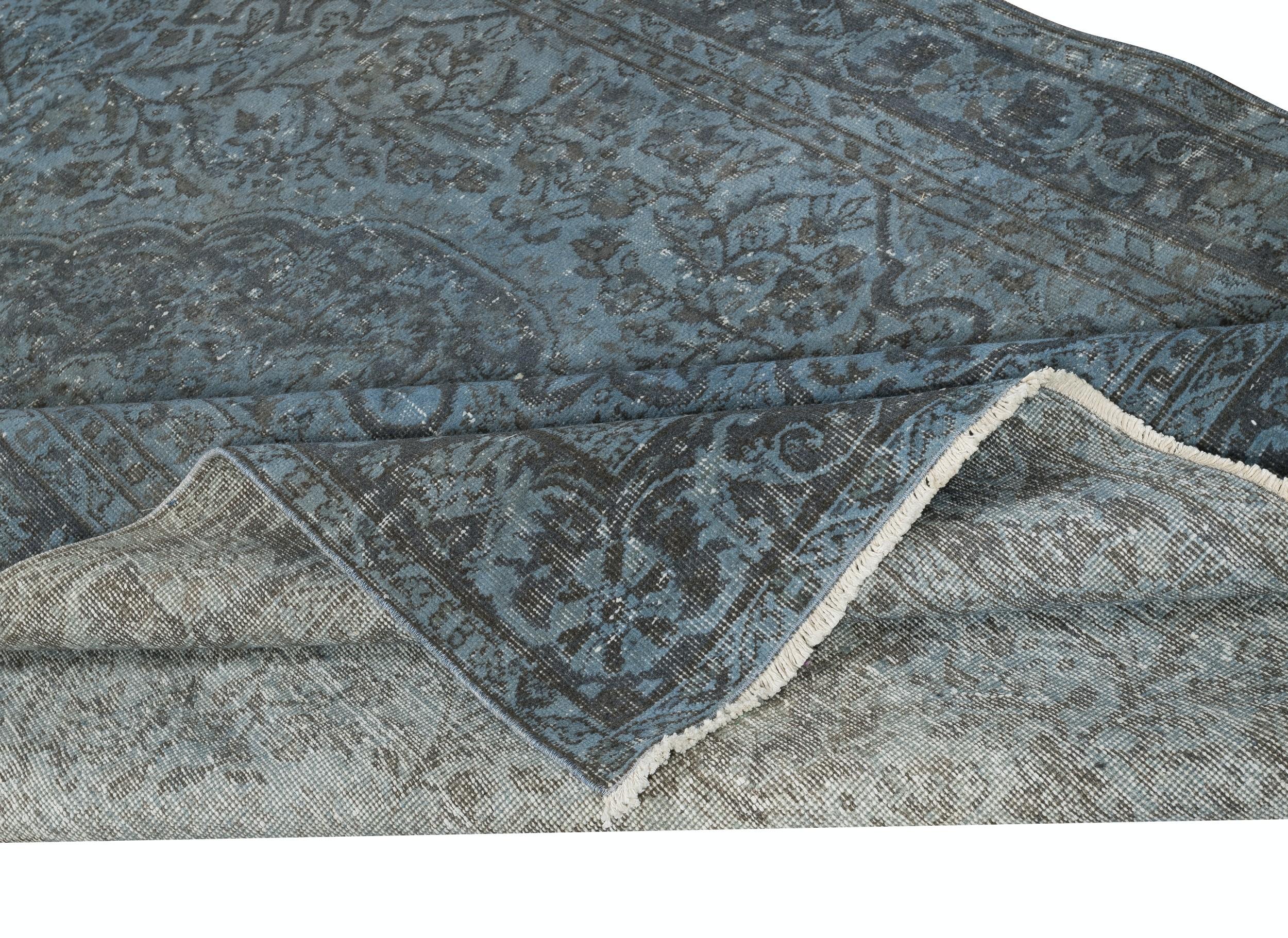 Hand-Knotted 6.2x10.2 Ft Modern Handmade Blue Color Turkish Area Rug with Medallion Design For Sale