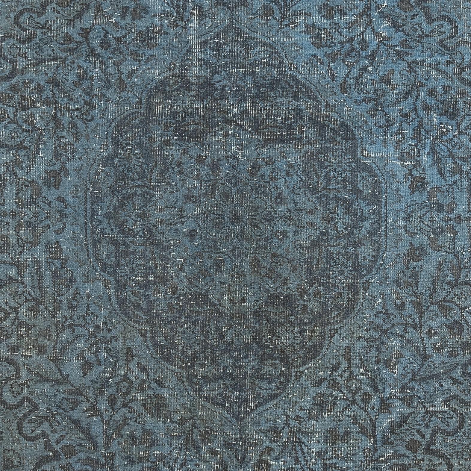 Mid-20th Century 6.2x10.2 Ft Modern Handmade Blue Color Turkish Area Rug with Medallion Design For Sale