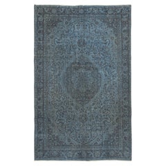 Moderner handgefertigter blauer türkischer Teppich in Farbe 6.2x10.2 Ft mit Medaillon-Design