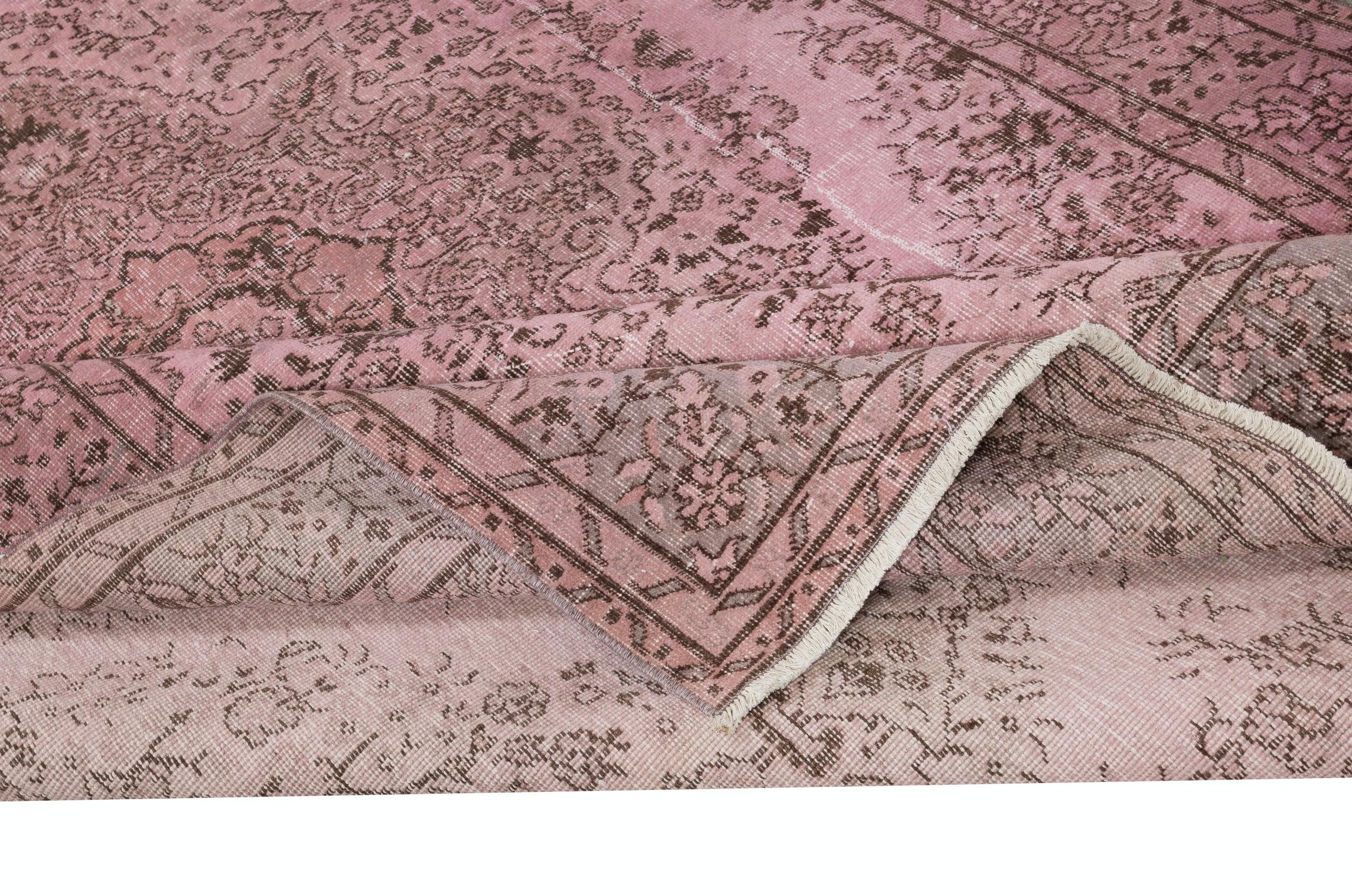 Turkish 6.2x10.2 Ft Pink Wool Area Rug for Modern Interiors, Hand-Knotted in Turkey For Sale
