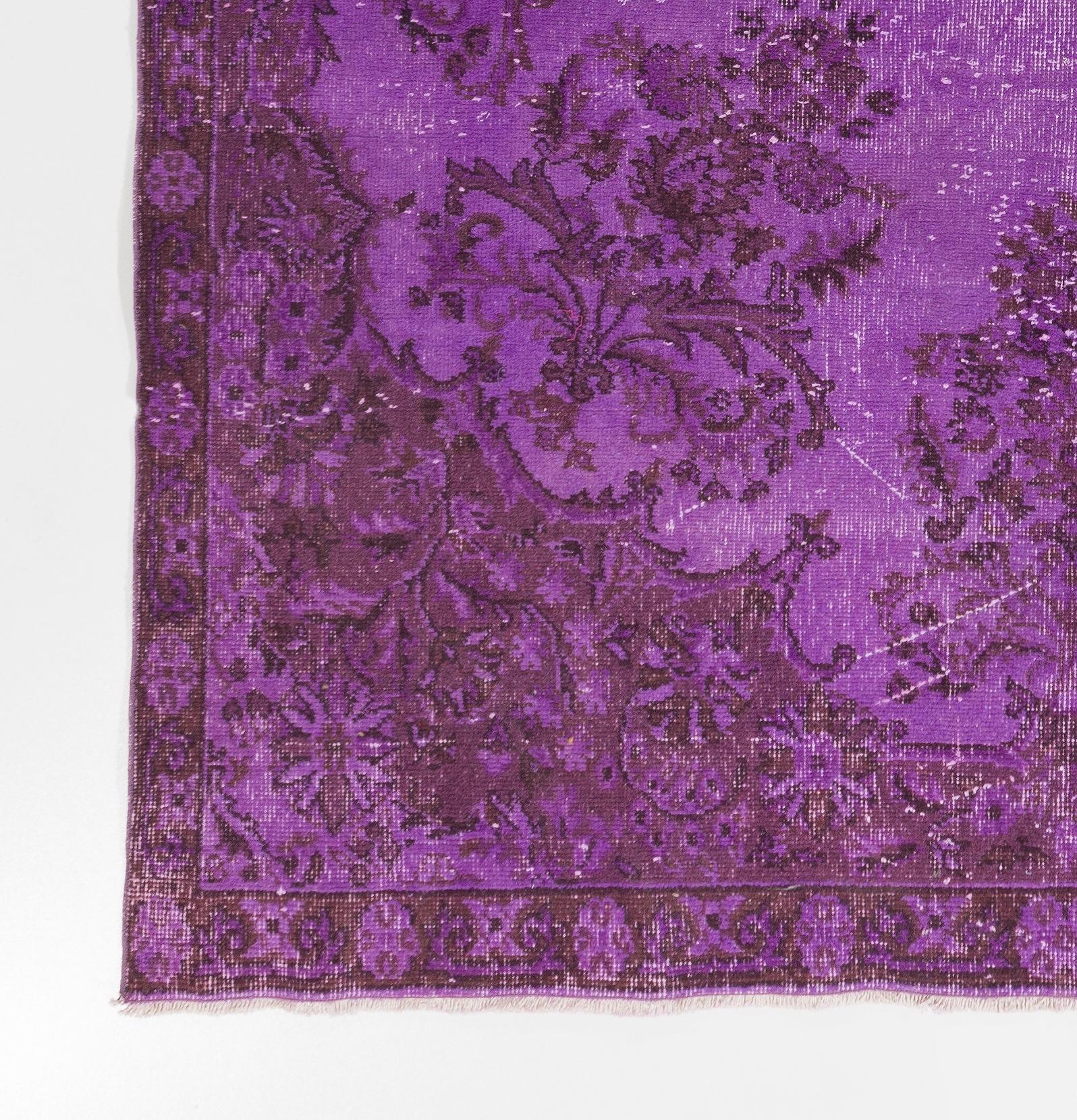 Hand-Knotted 6.2x10.2 Ft Handmade Turkish Rug in Purple. Floral Garden Design Wool Carpet For Sale