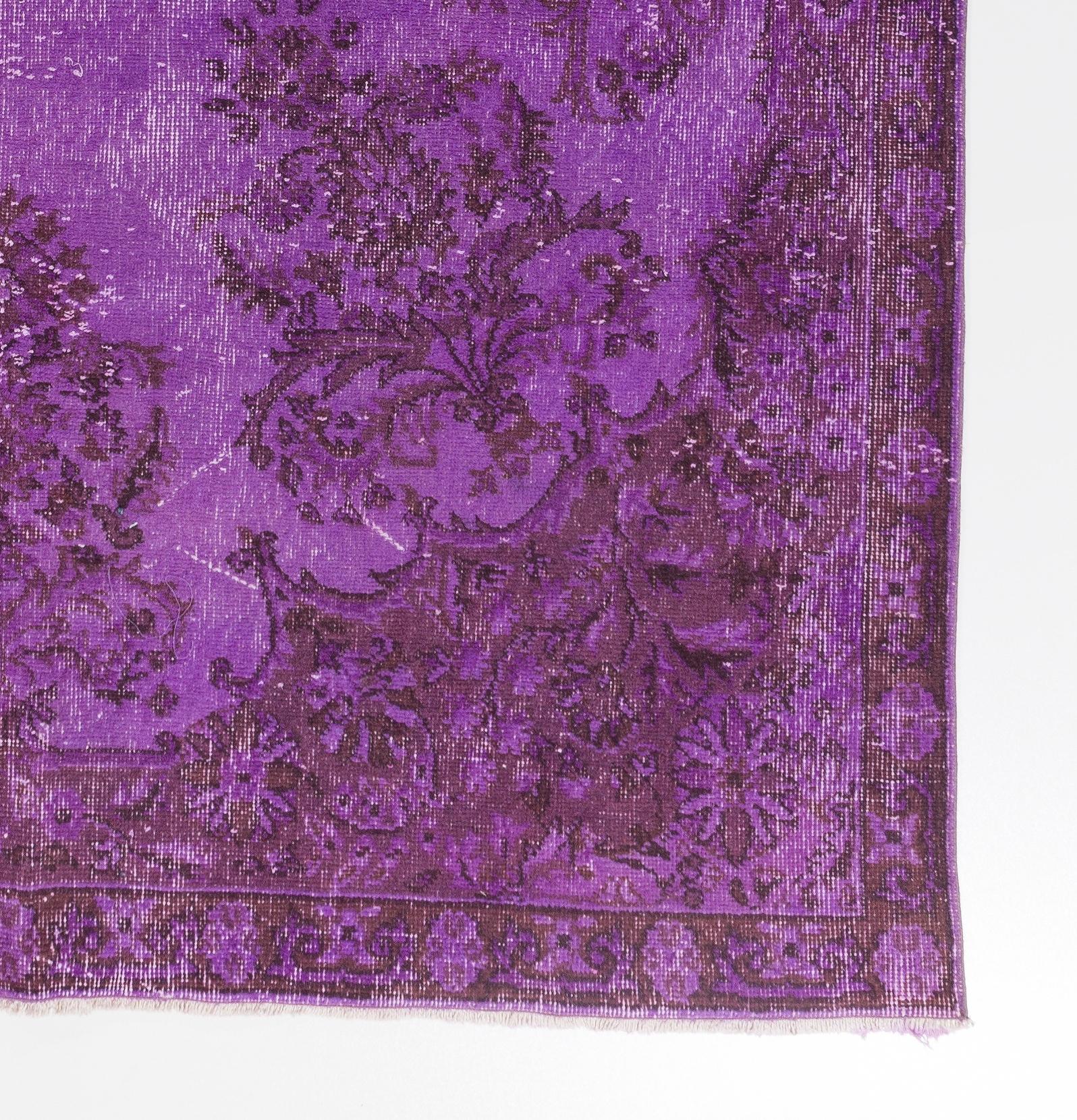 6.2x10.2 Ft Handmade Turkish Rug in Purple. Floral Garden Design Wool Carpet In Good Condition For Sale In Philadelphia, PA