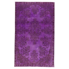 Retro 6.2x10.2 Ft Handmade Turkish Rug in Purple. Floral Garden Design Wool Carpet