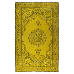 6.2x10.3 Ft Modern Yellow Area Rug. Handmade Turkish Vintage Wool Carpet