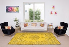 6.2x10.3 Ft Yellow Area Rug. Handmade Turkish Vintage Carpet, Modern Home Decor