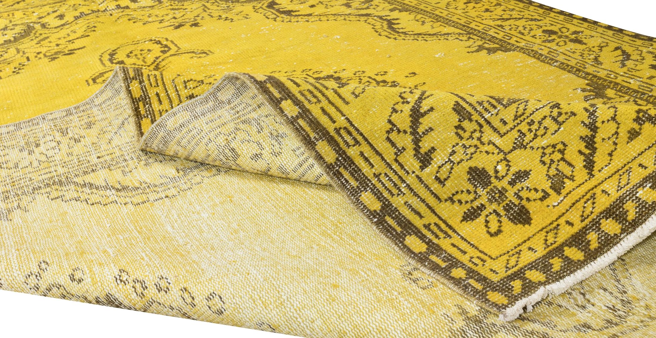 Hand-Woven 6.2x10.3 Ft Yellow Area Rug. Handmade Turkish Vintage Carpet, Modern Home Decor For Sale