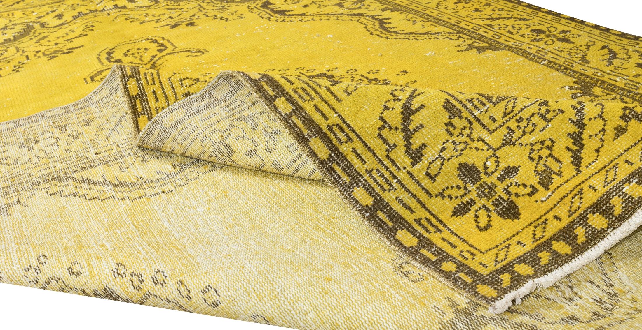 6.2x10.3 Ft Gelber Flächenteppich. Handgefertigter türkischer Vintage-Teppich, modernes Wohndekor (Moderne) im Angebot