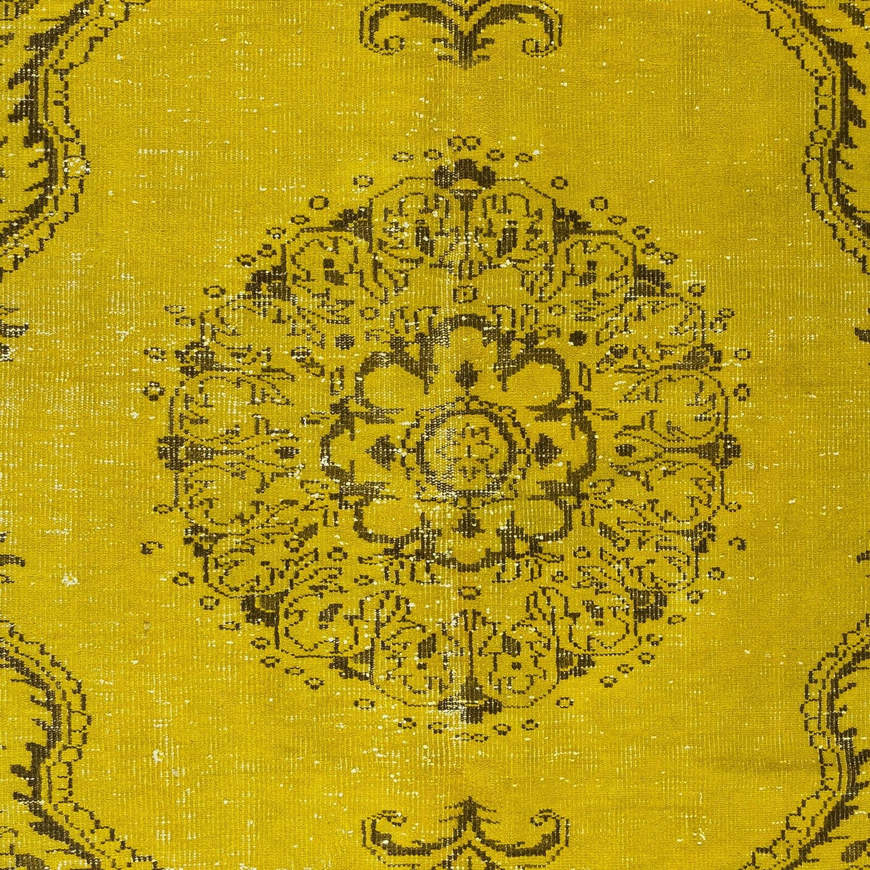 20th Century 6.2x10.3 Ft Yellow Area Rug. Handmade Turkish Vintage Carpet, Modern Home Decor For Sale