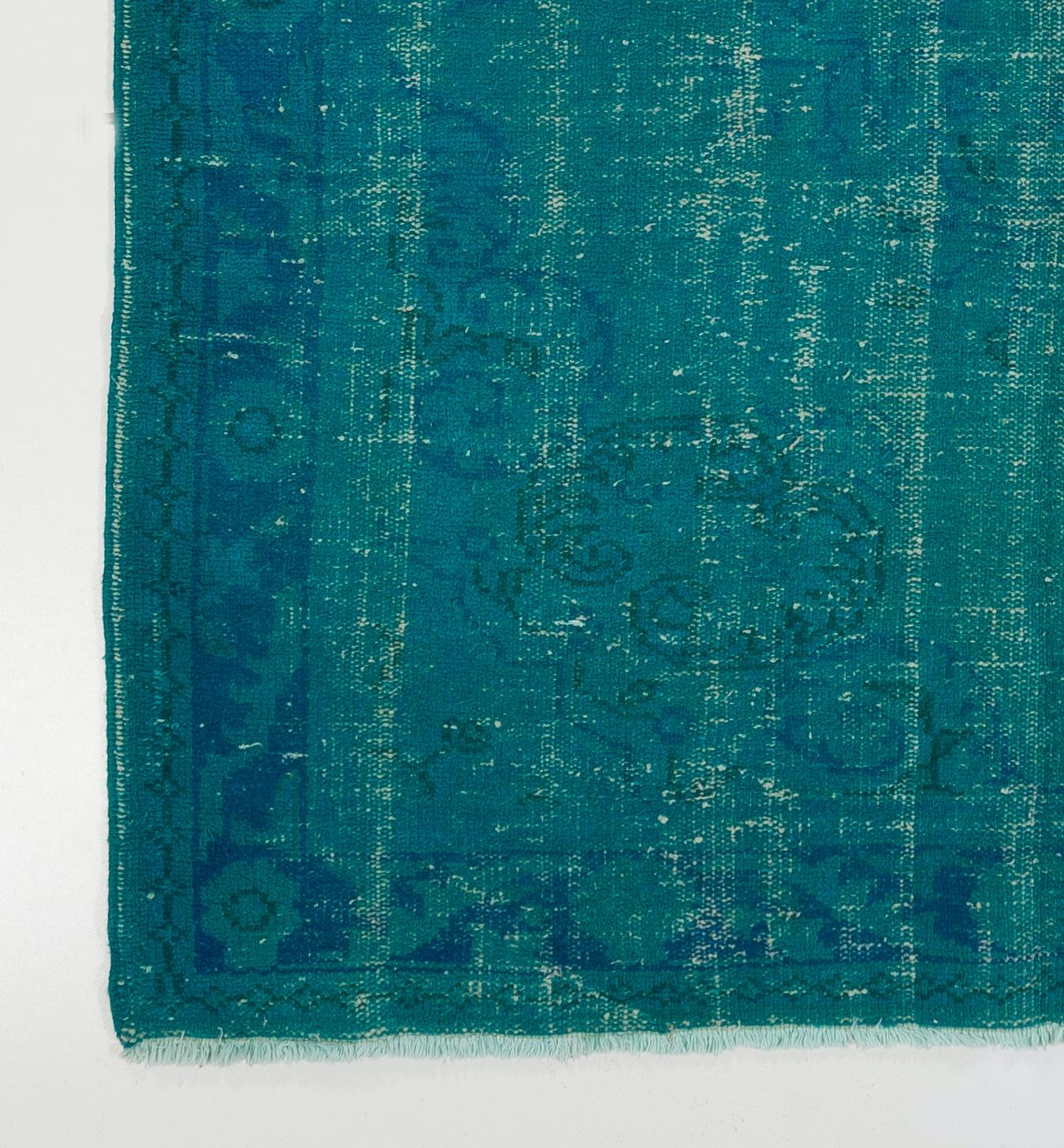 Mid-20th Century 6.2x10.4 Ft Vintage Handmade Turkish Rug Over-dyed in Teal for Modern Interiors