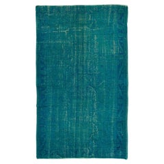 6.2x10.4 Ft Vintage Handmade Turkish Rug Over-dyed in Teal for Modern Interiors