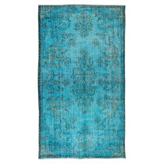 Vintage Handmade Anatolian Rug Over-Dyed in Teal for Modern Interior