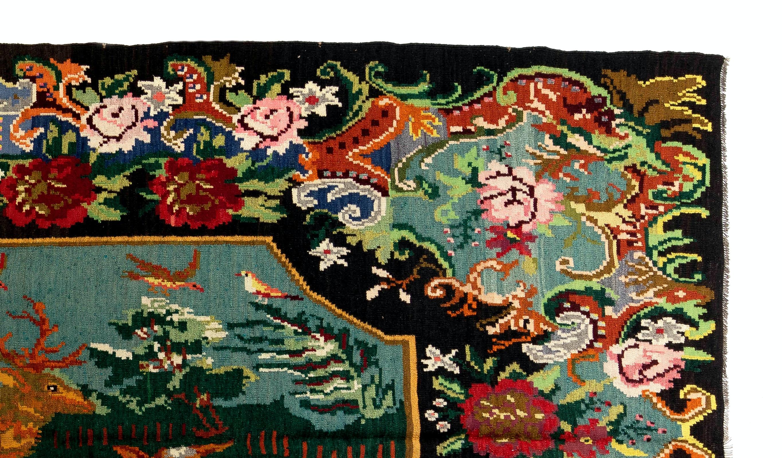 Bohemian 6.2x10.8 Ft Handmade Floral Kilim, Unique Wool Rug, Bessarabian Wall Hanging