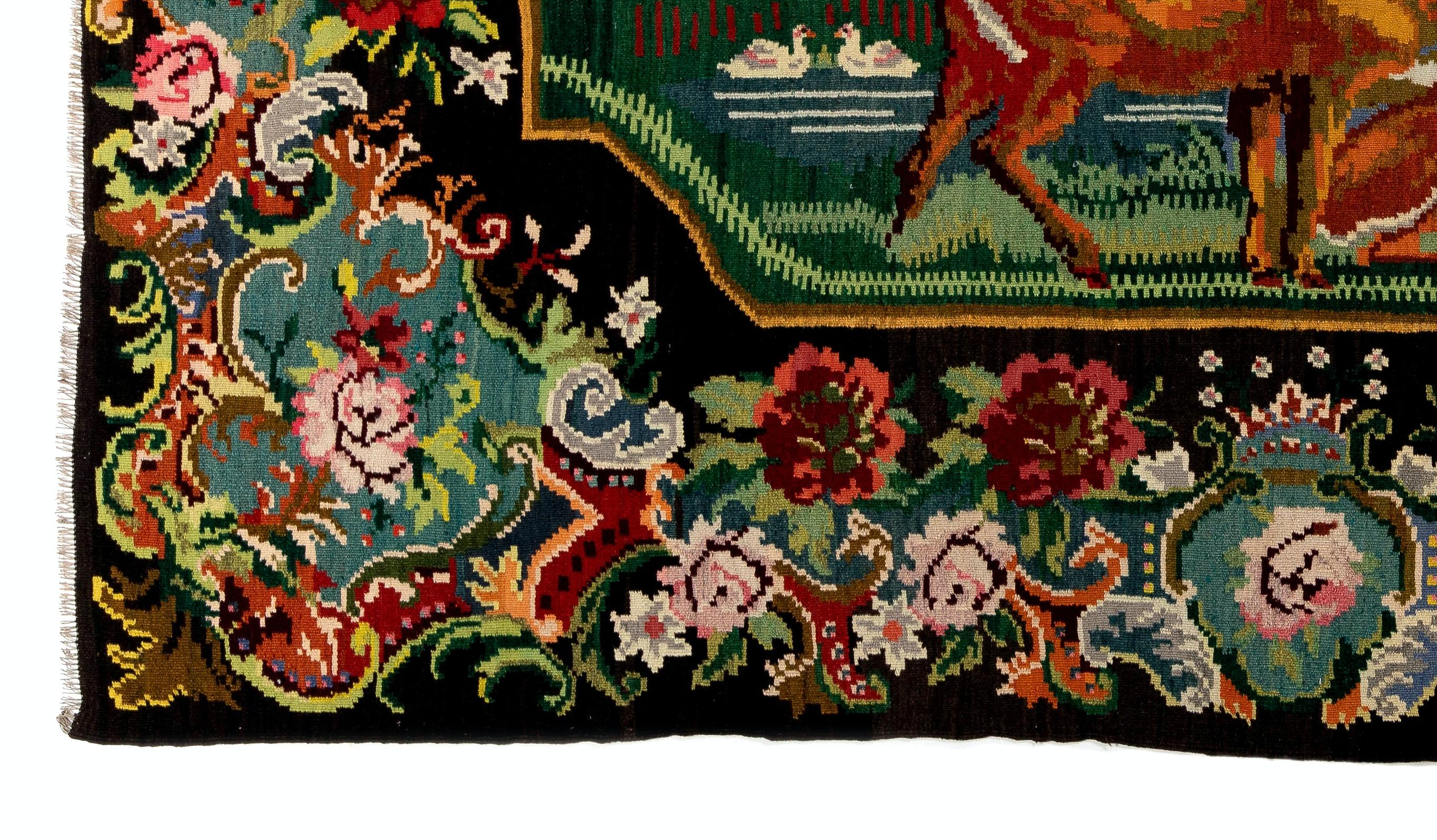 Moldovan 6.2x10.8 Ft Handmade Floral Kilim, Unique Wool Rug, Bessarabian Wall Hanging