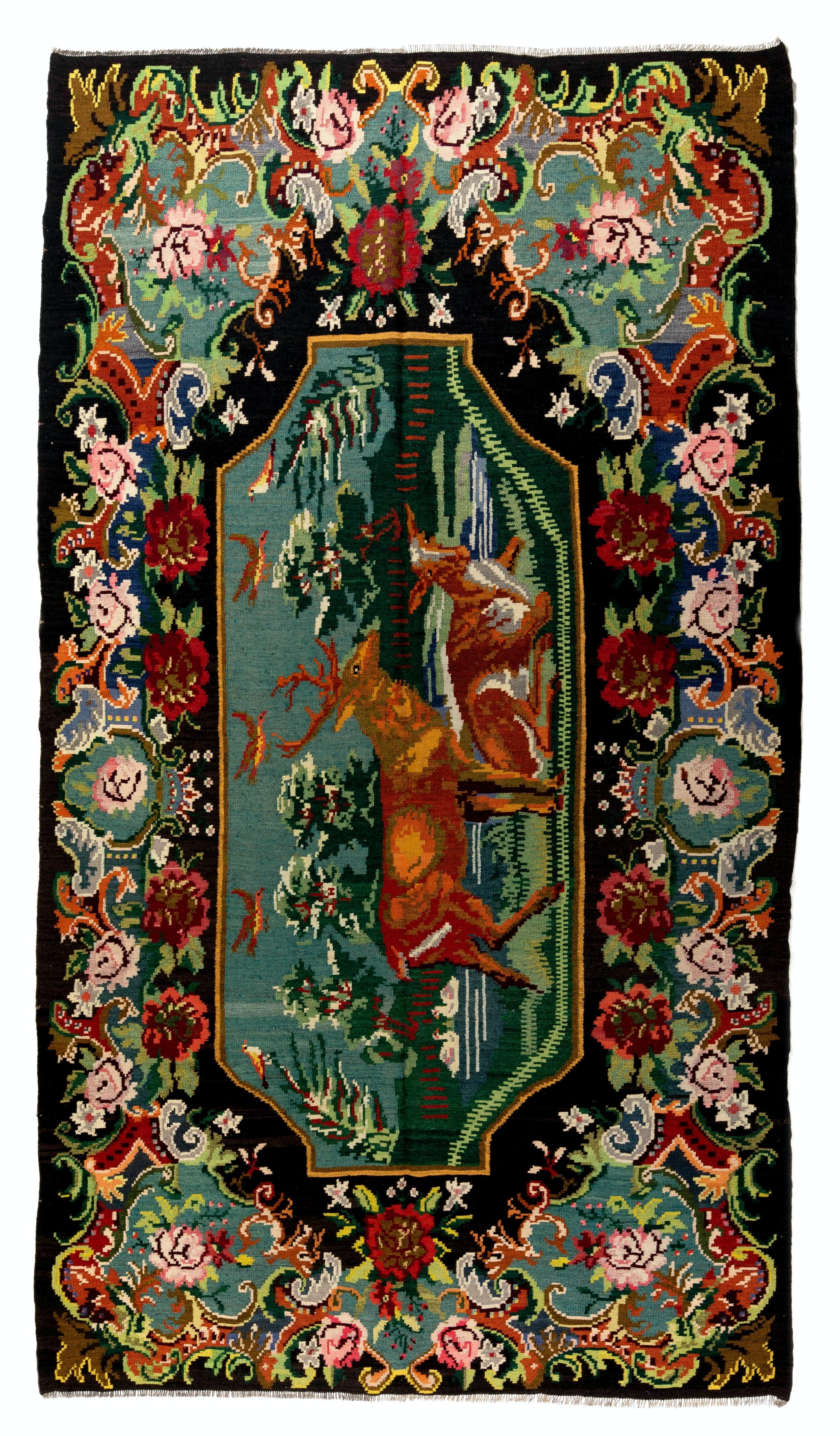 20th Century 6.2x10.8 Ft Handmade Floral Kilim, Unique Wool Rug, Bessarabian Wall Hanging